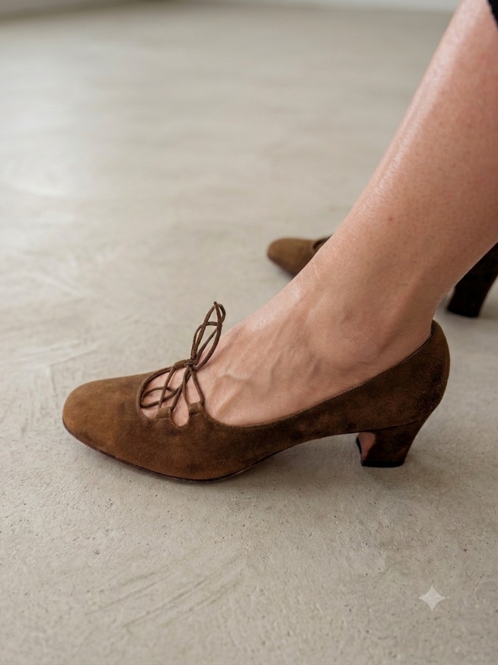 Rare Vintage I. Miller Brown Suede Cutout Pumps